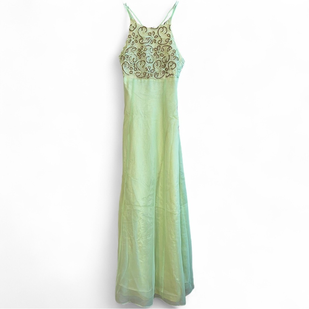 Vintage Morgan and Co Maxi Dress Prom Gown Green Tinker Bell Fairy 90’s Y2K